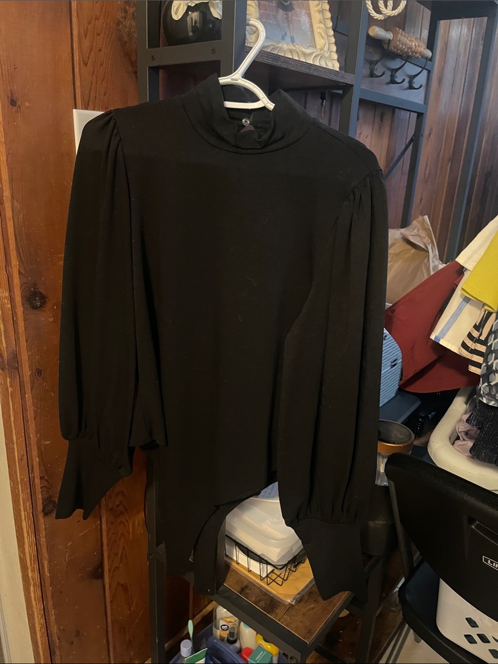 Women's Black Mock-Neck Long Sleeve Blouse